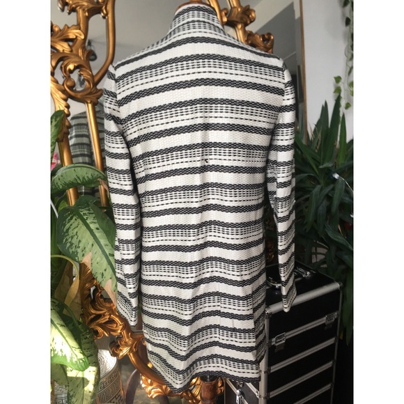 Striped Stitched light linen Trench Coat Jacket - Picture 3 of 6